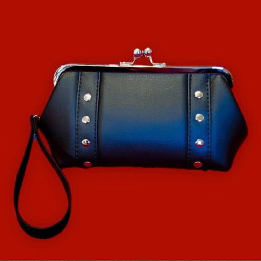 Chic Black Wristlet with Silver Studs